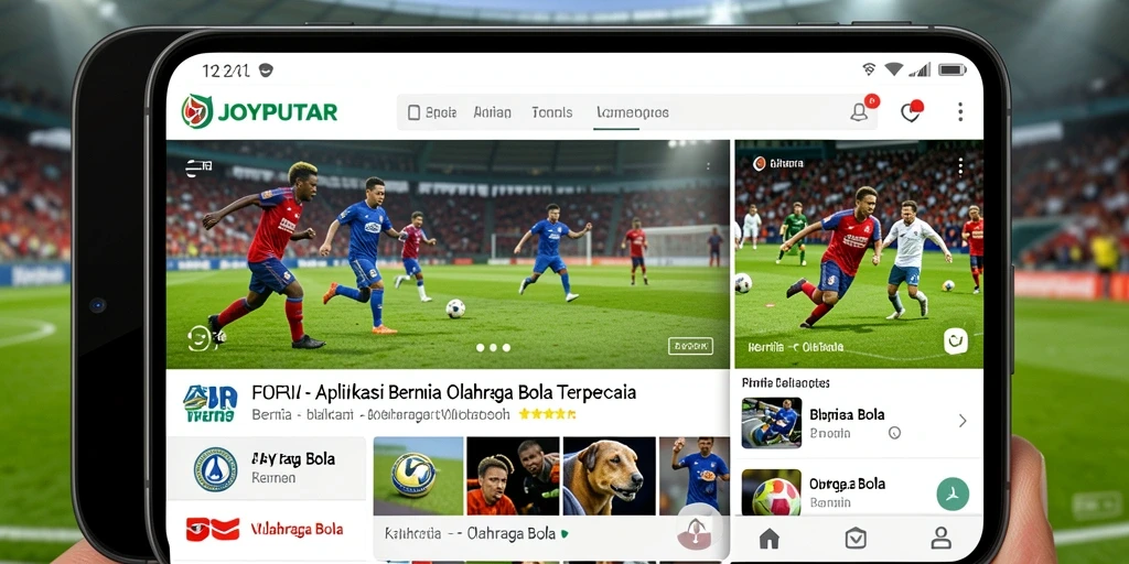 Antarmuka aplikasi JOYPUTAR menampilkan berita Olahraga Bola terbaru.