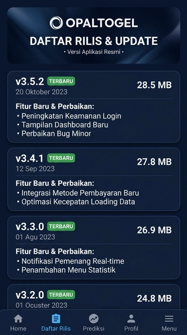 Tampilan riwayat versi opaltogel